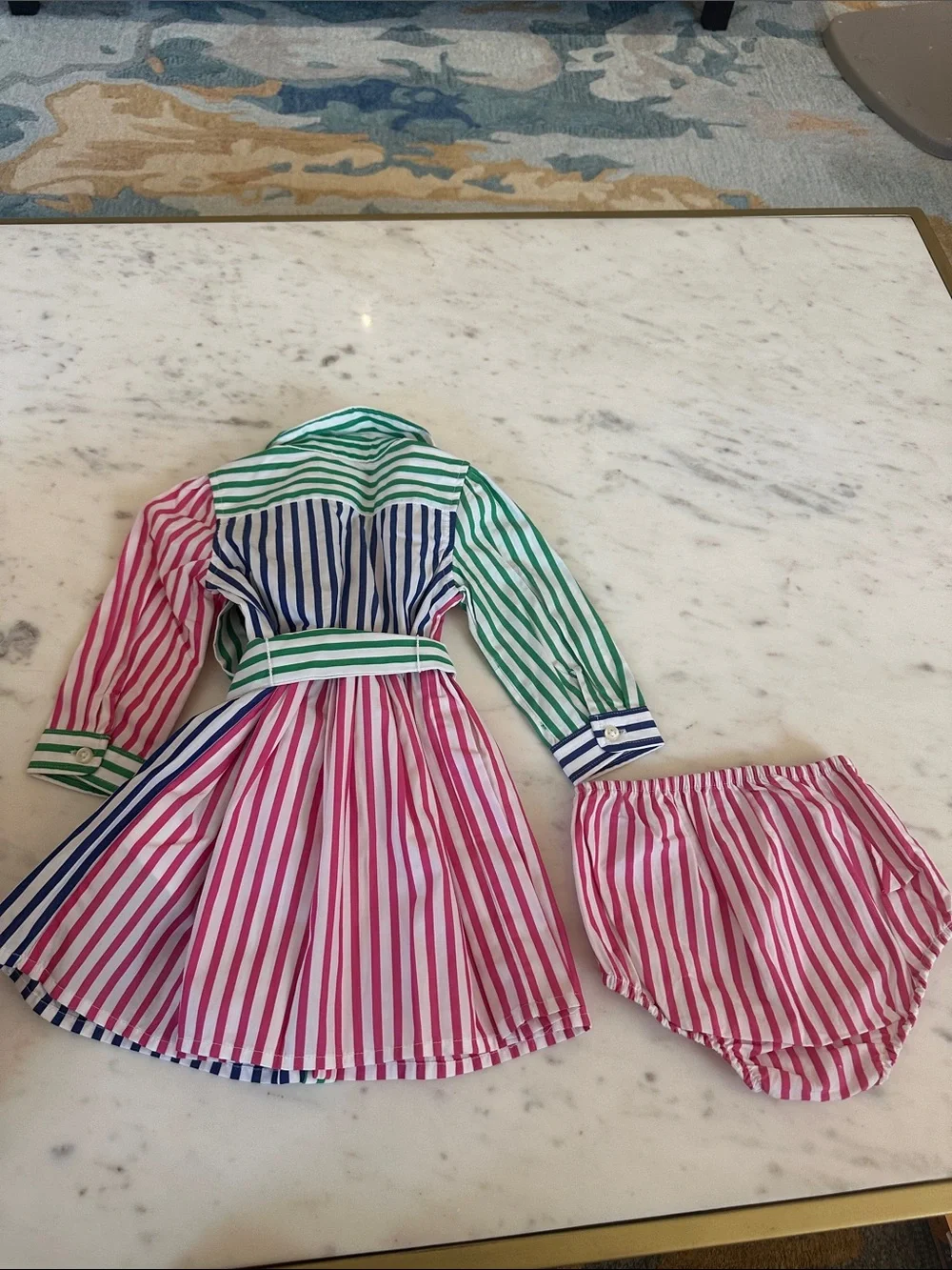 Ralph Lauren Girls' Striped Dress Set in Pink, Green & Blue
